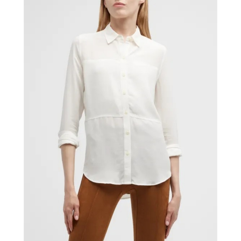 Spanx Silk Paneled Button Down Shirt Blouse Size Small True Ivory